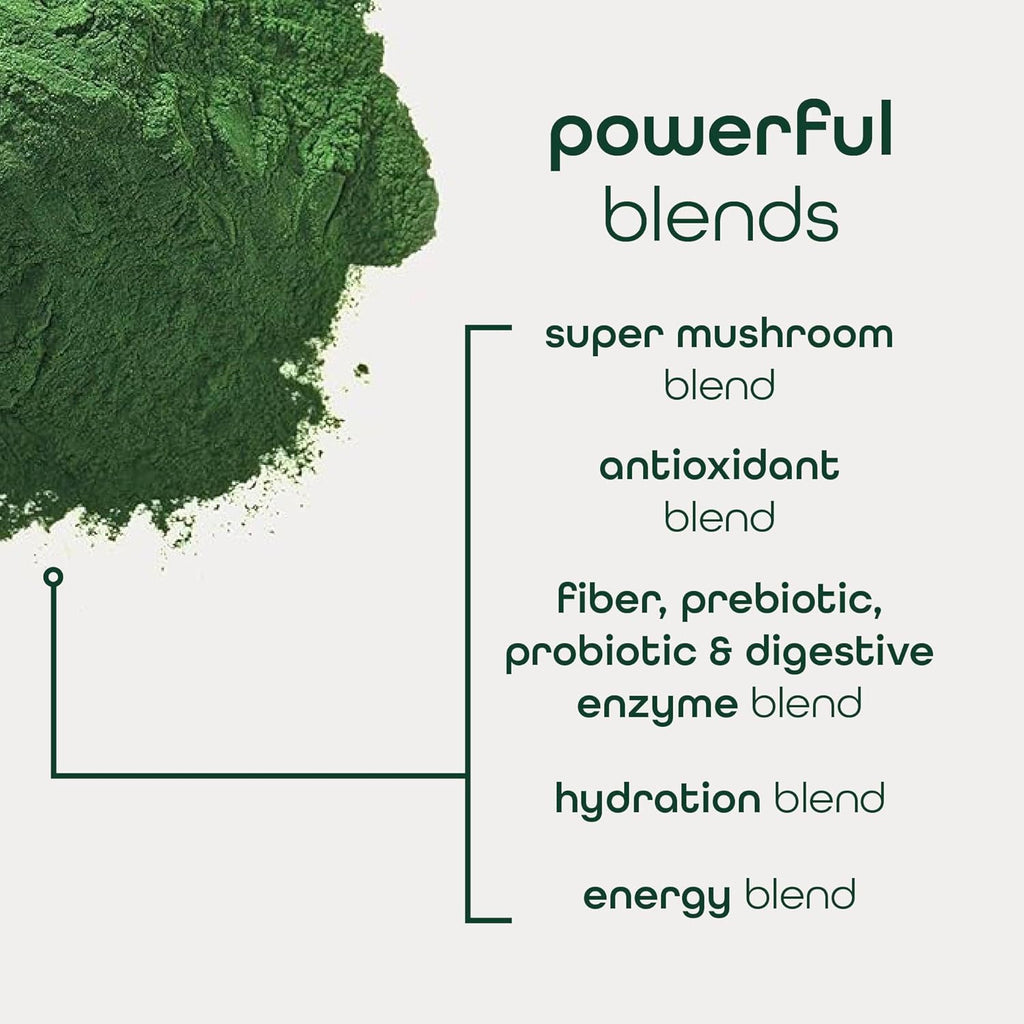 Organic Super Greens Energy & Hydration Powder, 70+ Superfoods, 0 Sugar, 5G Fiber, Spirulina, Chlorella, Prebiotics/Probiotics, Natural Caffeine + Electrolytes, 40 Drink Mix Packets
