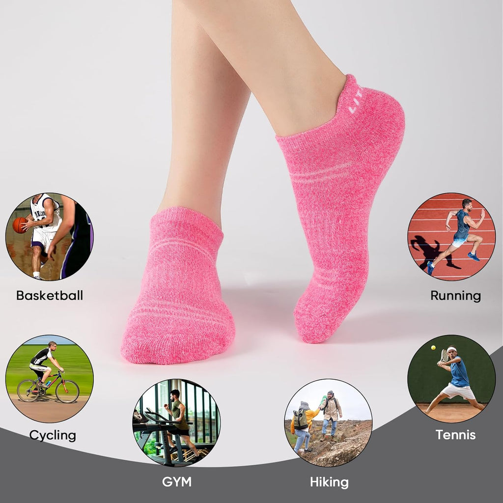 Womens Ankle Socks 6-Pairs Athletic Running Sport Socks with Cushioned Sole