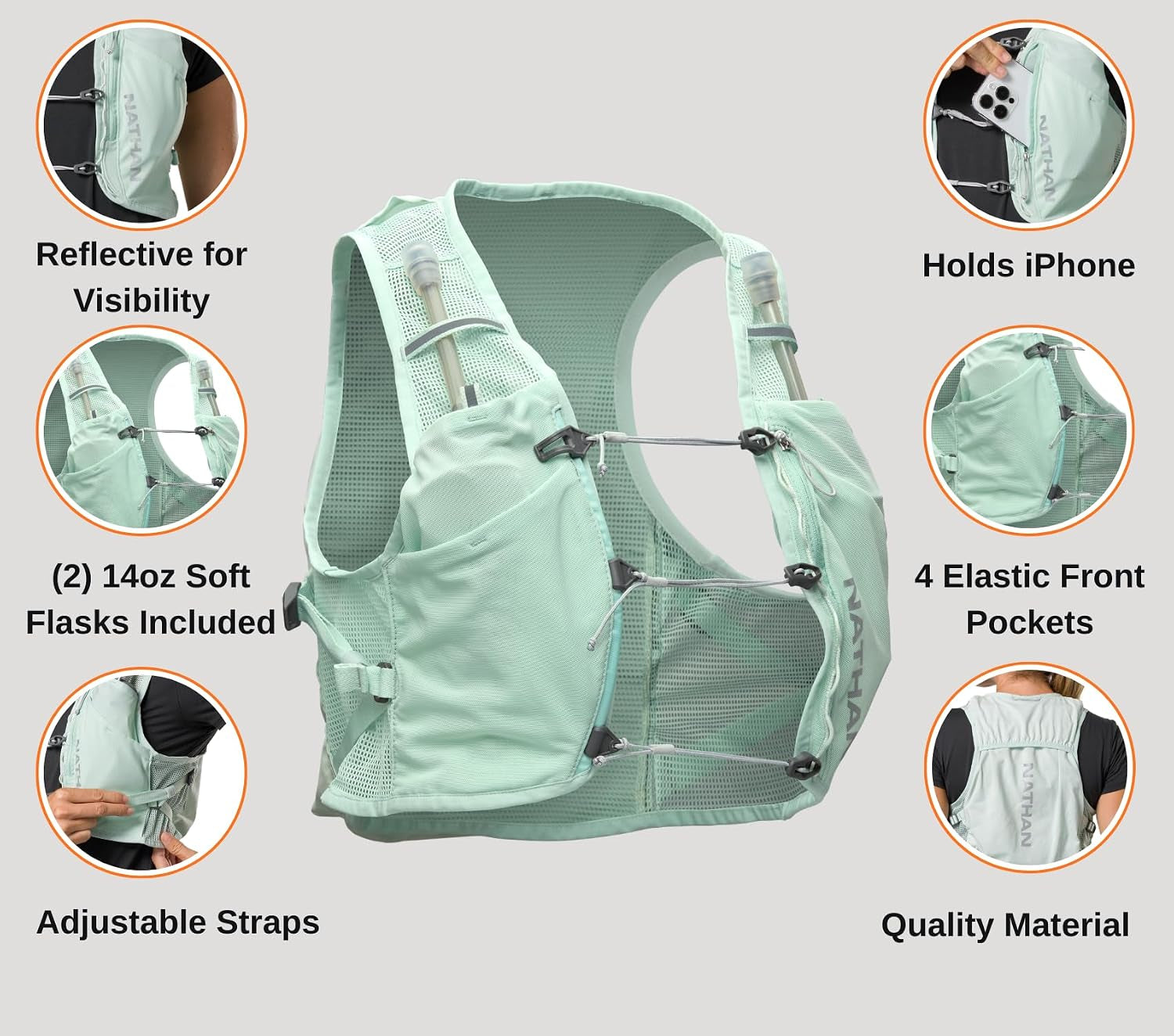 Women'S Hydration Vest - Lightweight Mesh, Breathable, 2X14Oz Flasks, 2L Bladder, Reflective Vest, Pinnacle Breeze