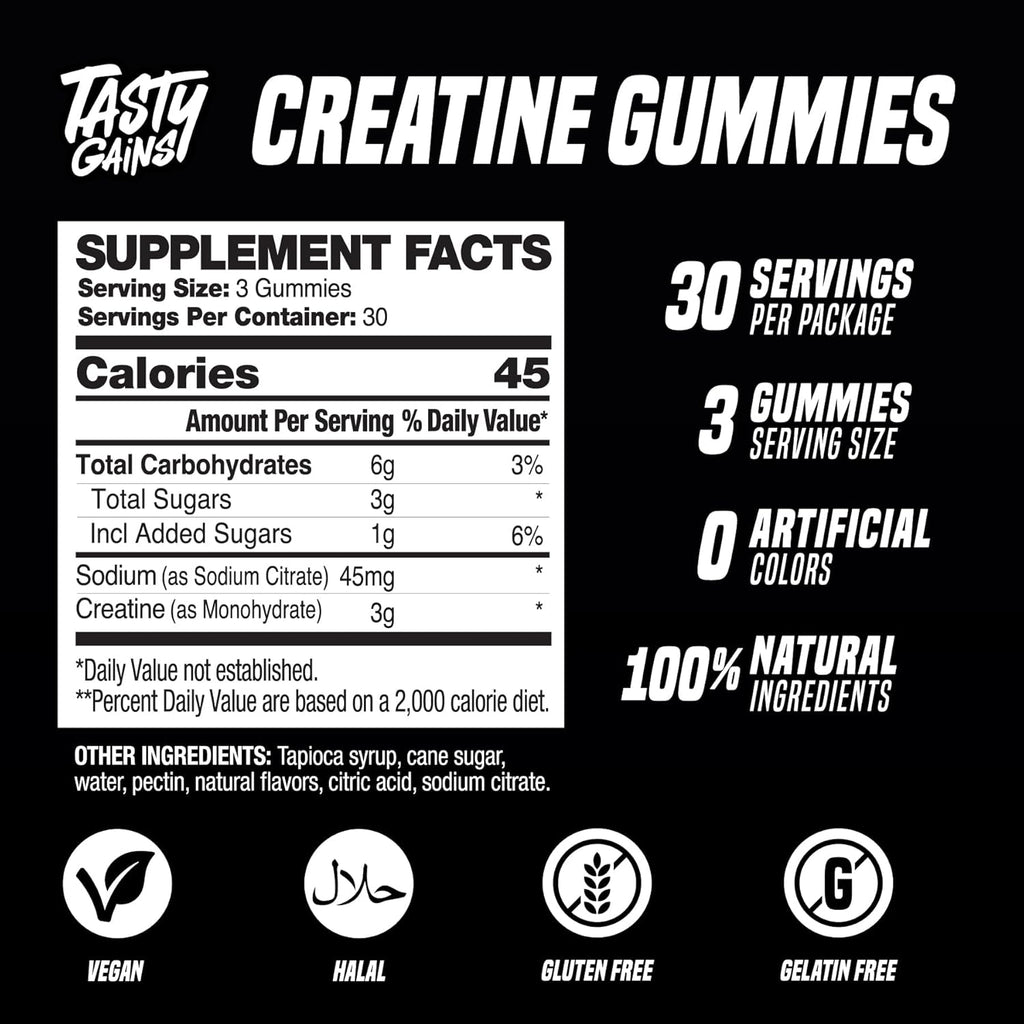 Creatine Gummies - 90G of Creatine Monohydrate - Workout Supplements - Build Muscle & Boost Strength for Men & Women - Made in USA - Non GMO - Vegan Friendly (Large, Blue Raspberry)