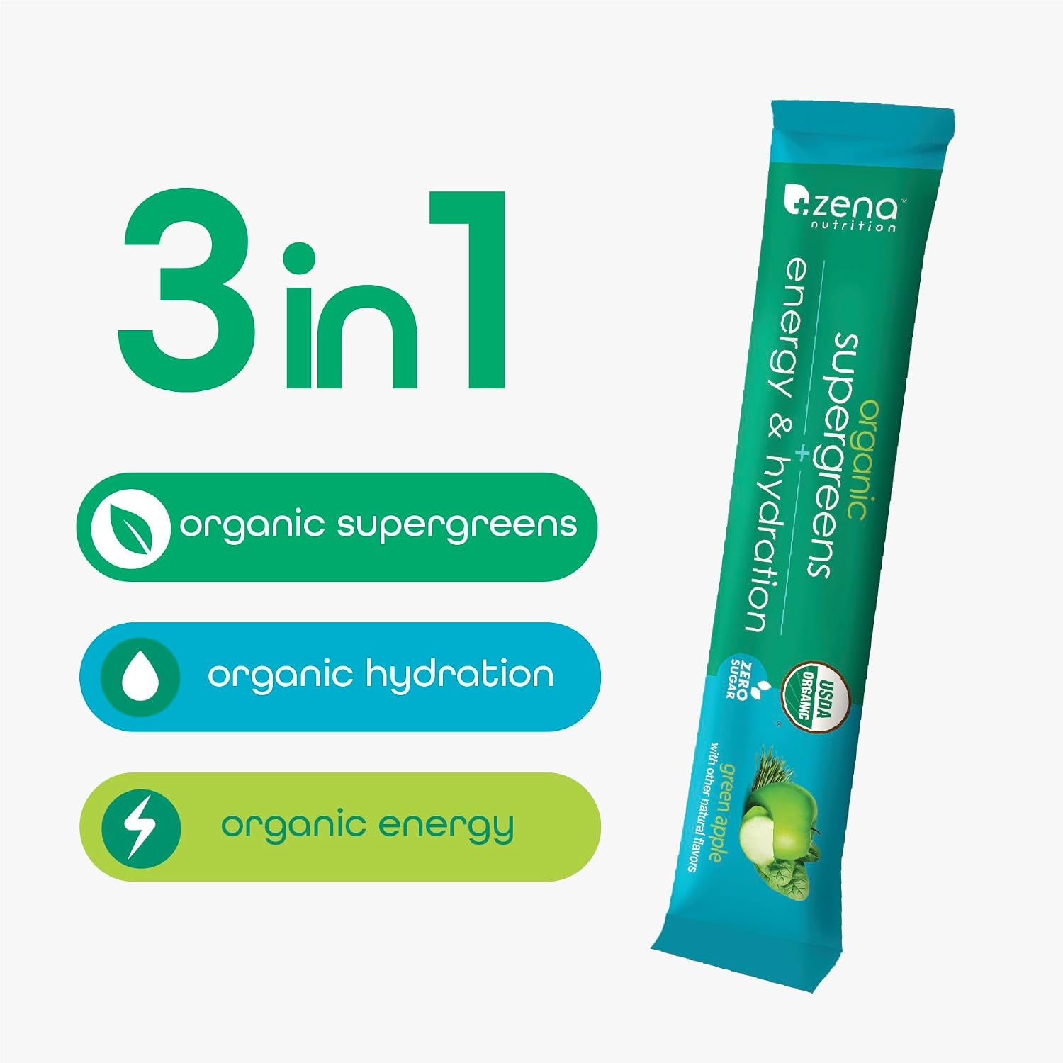 Organic Super Greens Energy & Hydration Powder, 70+ Superfoods, 0 Sugar, 5G Fiber, Spirulina, Chlorella, Prebiotics/Probiotics, Natural Caffeine + Electrolytes, 40 Drink Mix Packets