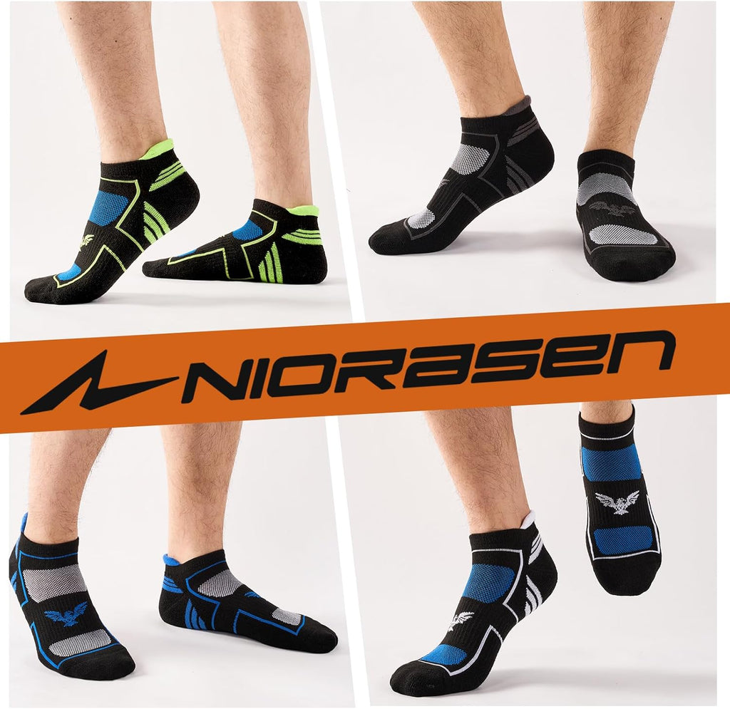 Mens Running Socks 6 Pairs with Arch Compression Support, Cushioned Breathable Ankle Socks, Wicking Athletic Sock