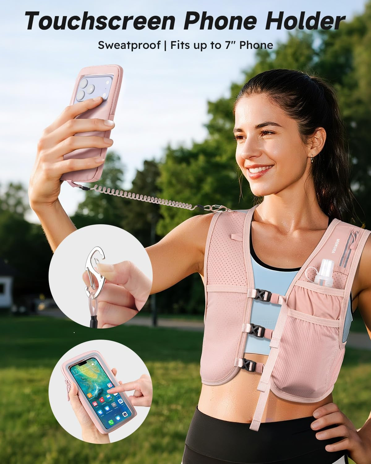 Running Vest for Women Men, Lightweight Hydration Vest with 500ML Soft Flask & Phone Holder, Reflective Running Backpack, Adjustable Run Pack Water Bottle, Runner Marathon Essentials