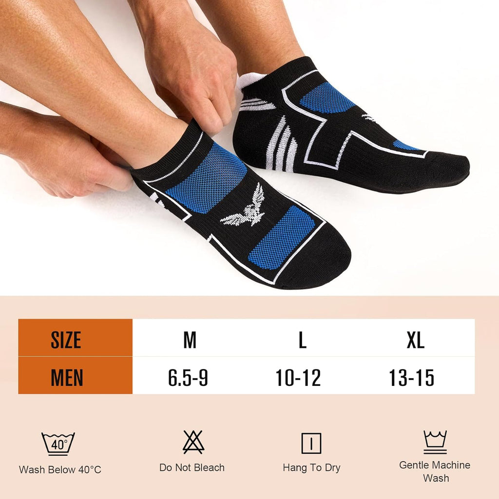 Mens Running Socks 6 Pairs with Arch Compression Support, Cushioned Breathable Ankle Socks, Wicking Athletic Sock