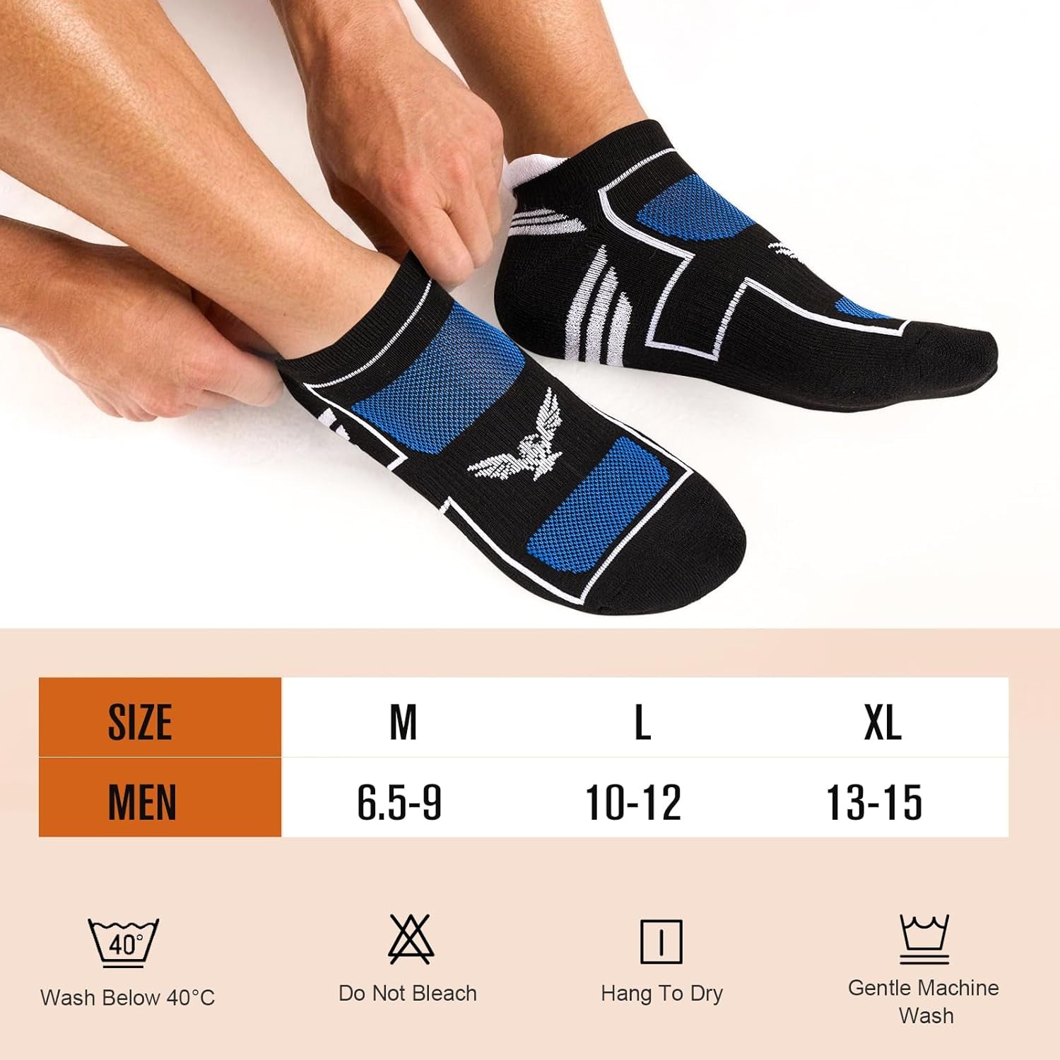 Mens Running Socks 6 Pairs with Arch Compression Support, Cushioned Breathable Ankle Socks, Wicking Athletic Sock