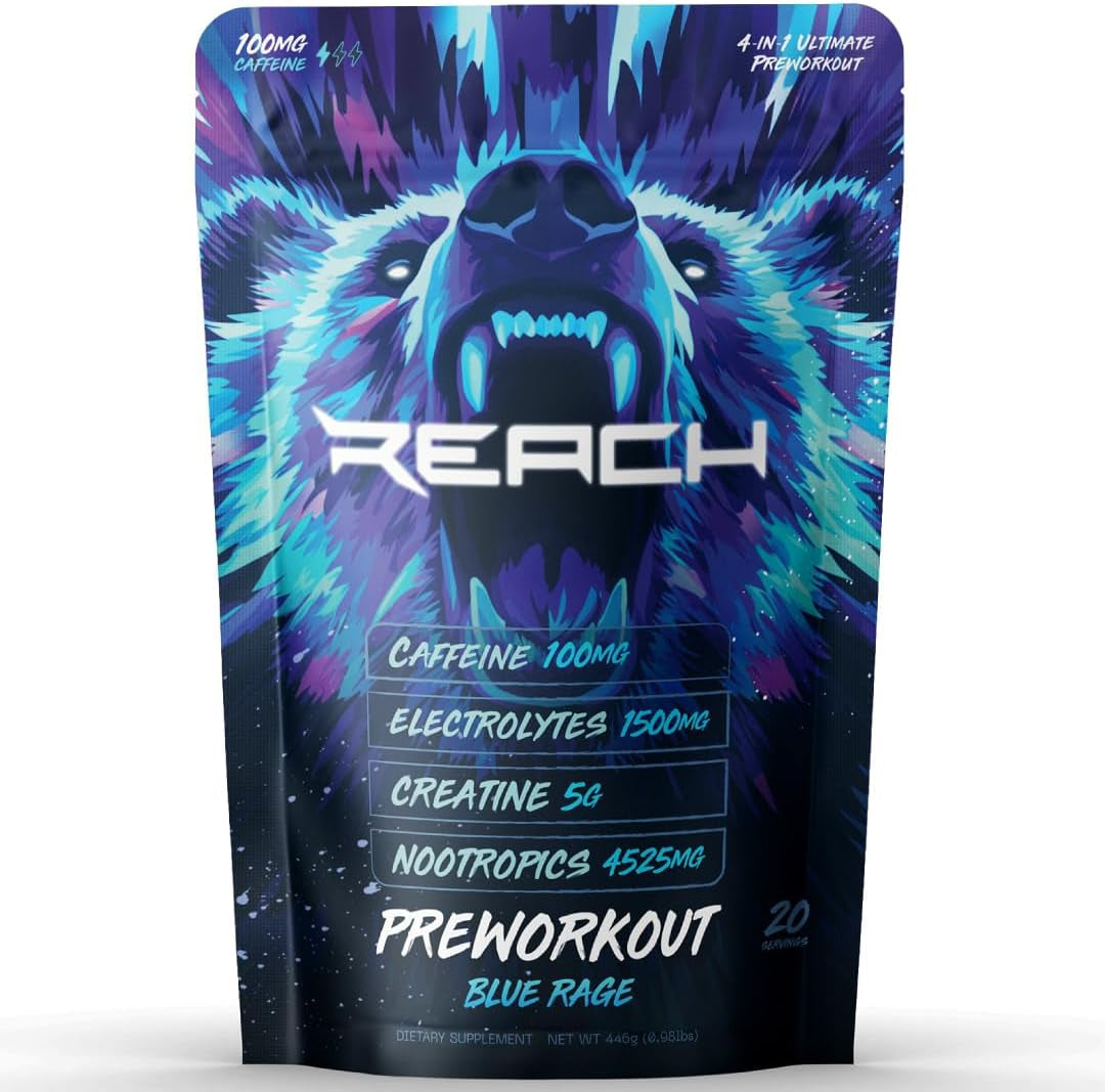 Pre Workout Supplement - Fitness Supplements, Workout Supplements - Energy Supplement for Men and Women - 100 Mg Caffeine - Blue Rage