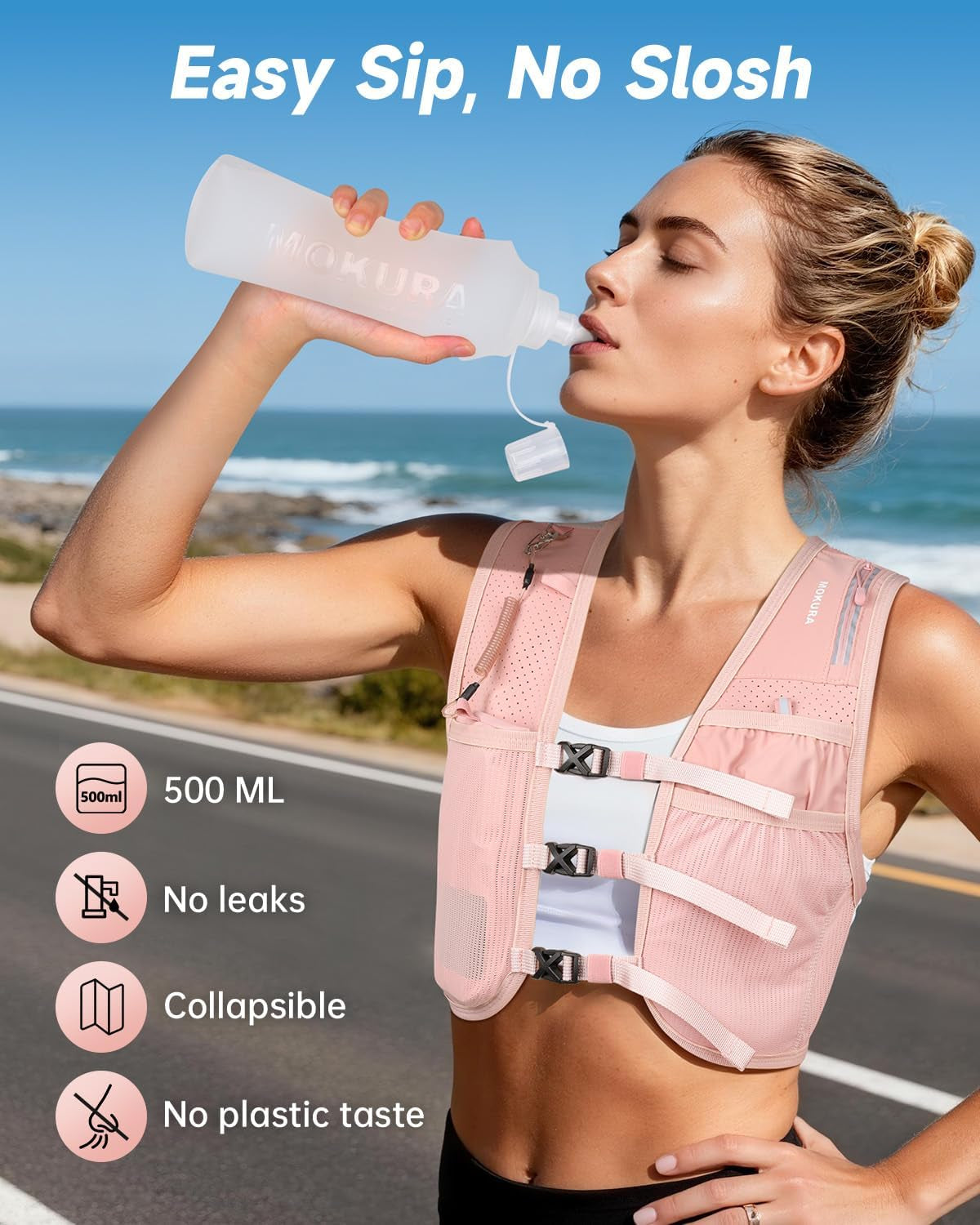 Running Vest for Women Men, Lightweight Hydration Vest with 500ML Soft Flask & Phone Holder, Reflective Running Backpack, Adjustable Run Pack Water Bottle, Runner Marathon Essentials