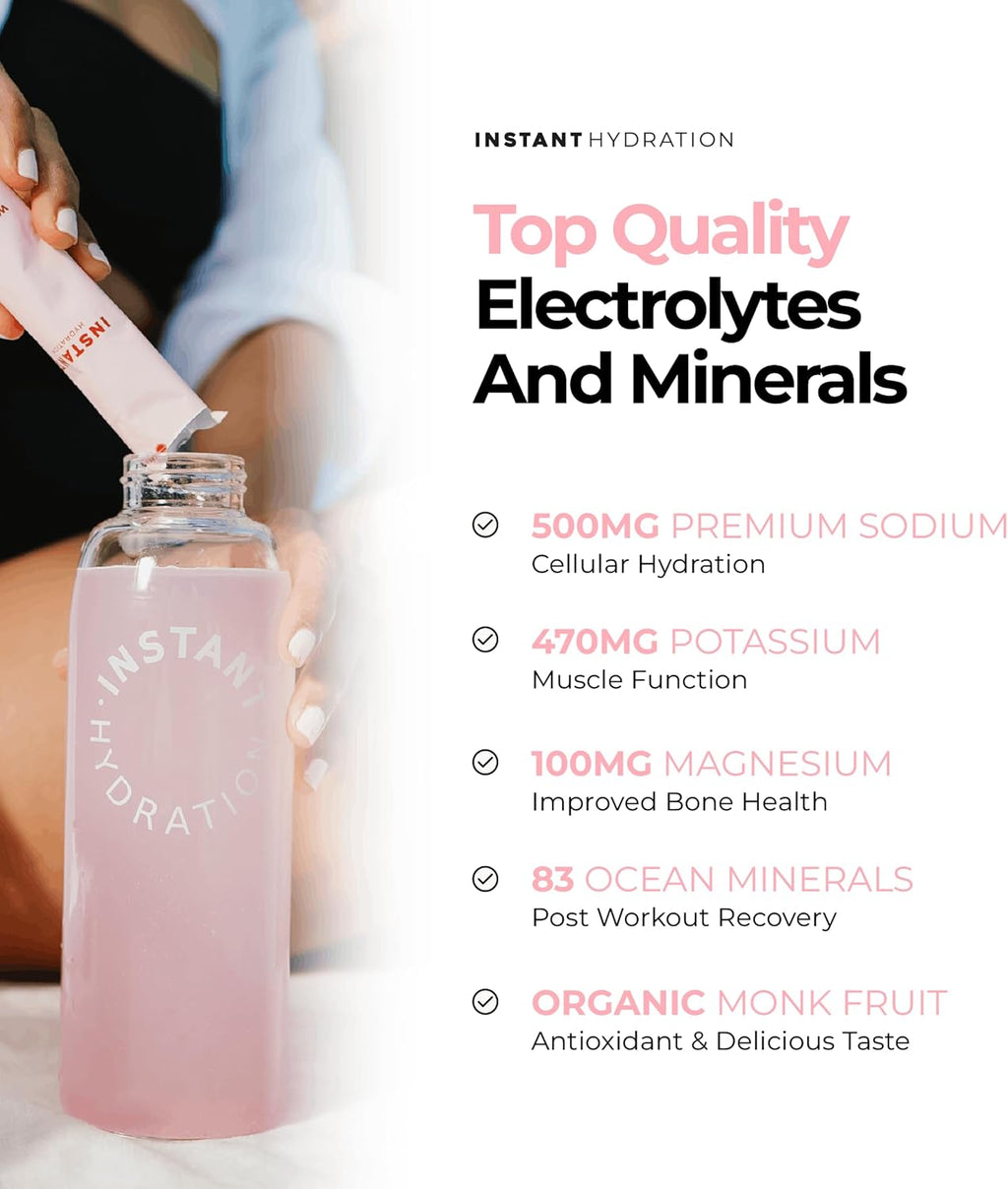 Sugar Free Electrolytes Powder Packets - Watermelon Electrolyte Drink Mix & Travel Essentials - Post Workout Recovery, Brain Health, Muscle & Tissue Support - 20 Sticks