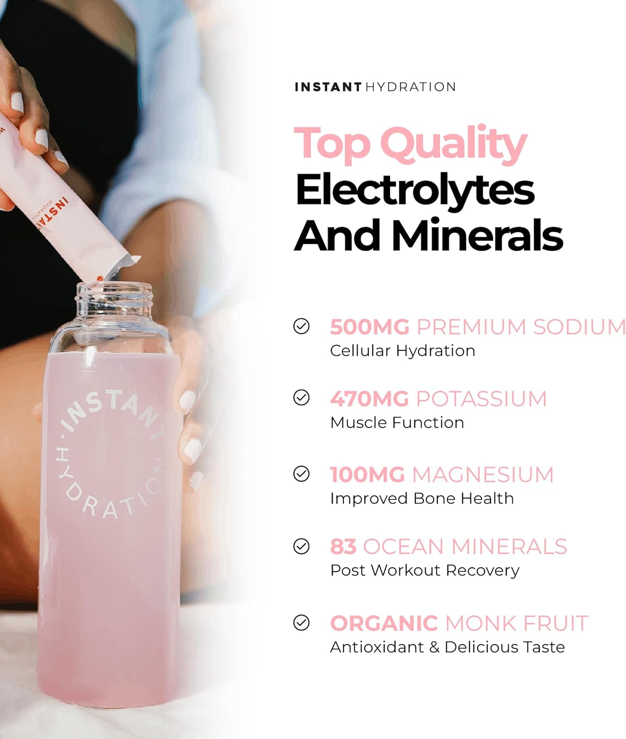 Sugar Free Electrolytes Powder Packets - Watermelon Electrolyte Drink Mix & Travel Essentials - Post Workout Recovery, Brain Health, Muscle & Tissue Support - 20 Sticks