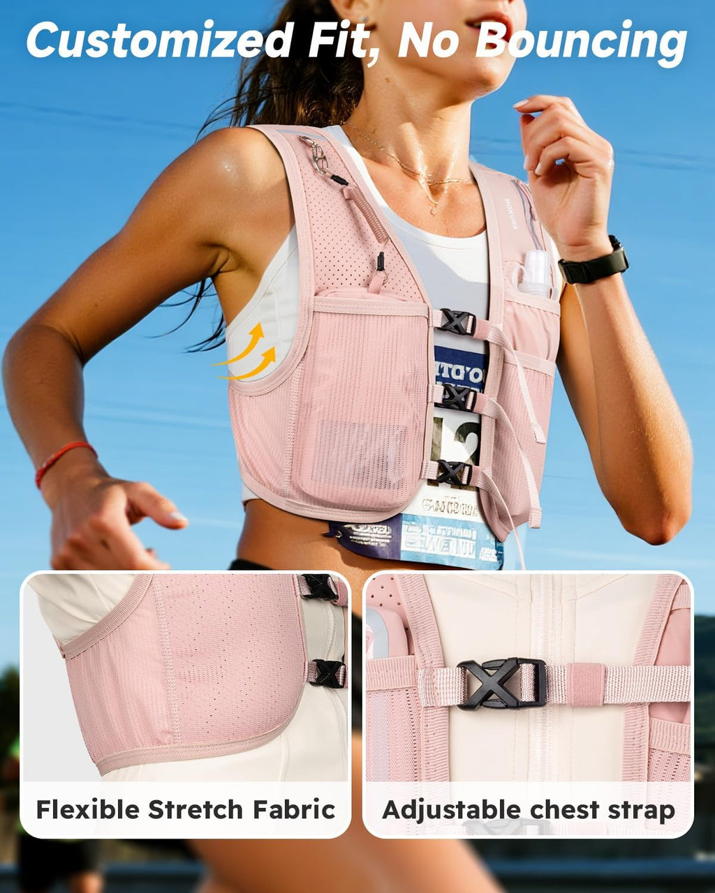Running Vest for Women Men, Lightweight Hydration Vest with 500ML Soft Flask & Phone Holder, Reflective Running Backpack, Adjustable Run Pack Water Bottle, Runner Marathon Essentials