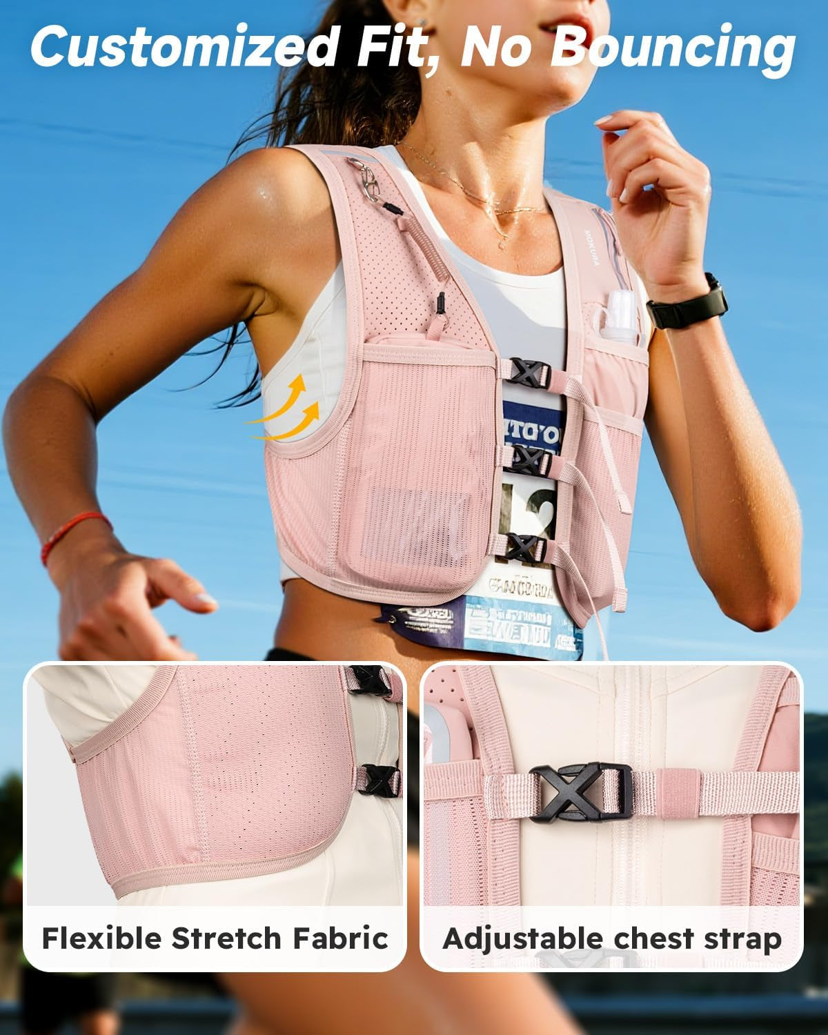 Running Vest for Women Men, Lightweight Hydration Vest with 500ML Soft Flask & Phone Holder, Reflective Running Backpack, Adjustable Run Pack Water Bottle, Runner Marathon Essentials