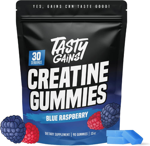 Creatine Gummies - 90G of Creatine Monohydrate - Workout Supplements - Build Muscle & Boost Strength for Men & Women - Made in USA - Non GMO - Vegan Friendly (Large, Blue Raspberry)
