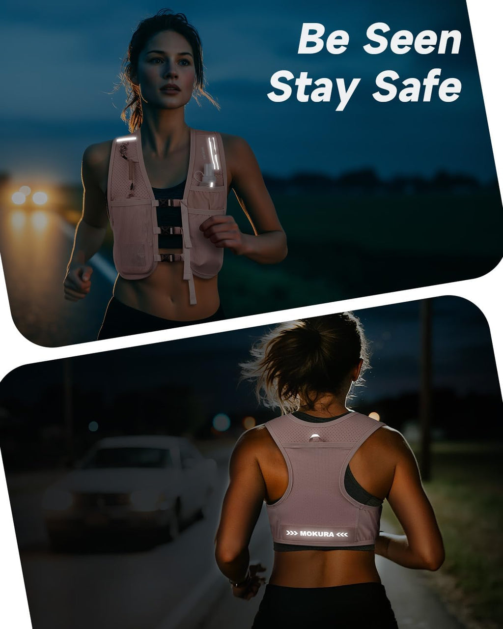 Running Vest for Women Men, Lightweight Hydration Vest with 500ML Soft Flask & Phone Holder, Reflective Running Backpack, Adjustable Run Pack Water Bottle, Runner Marathon Essentials
